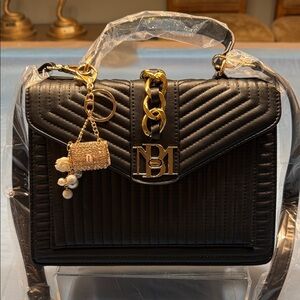 Badgley Mischka Black Quilted Shoulder Bag with Gold Chain